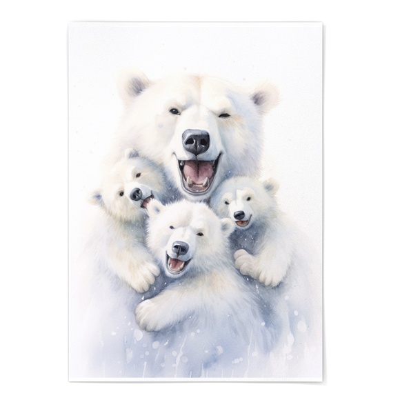 Watercolor Polar Bear Family Portrait Wall Art Illustration Print Unframed - Picture 6 of 6